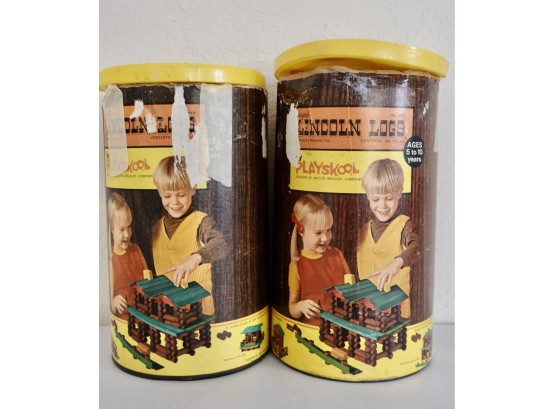 Vintage Lincoln Logs In Canisters