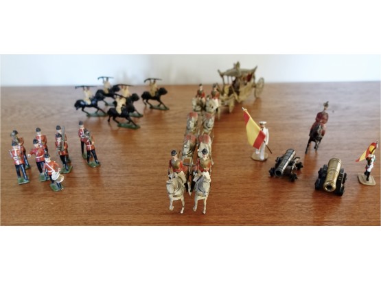 Vintage Lead Toy Soldiers Including Britain LTD Royal Carriage And J Hill Arabian Horsemen