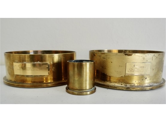 Vintage Brass Naval Gun Shells With Plaques