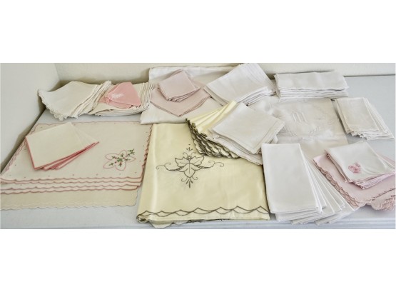 Large Assortment Of Vintage Linens, Some Embroidered