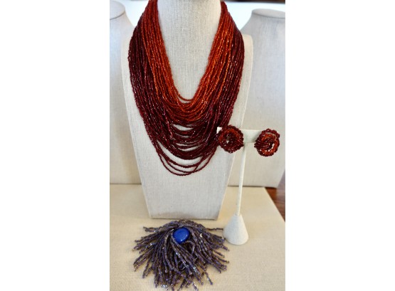 Stunning Vintage Multistrand Necklace With Matching Clip Earrings And More