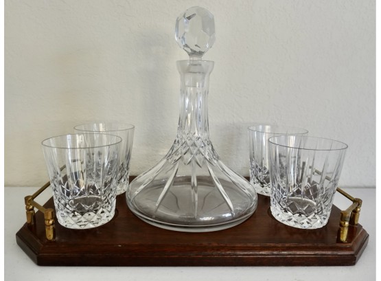 Gorgeous Captain's Crystal Decanter And Glasses On Serving Tray With 6 Coasters