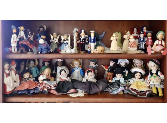 2 Shelves Of Collectible Dolls Including Some Madame Alexander