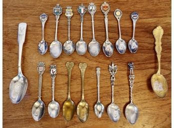 Assorted Souvenir Spoons, Some Marked 800