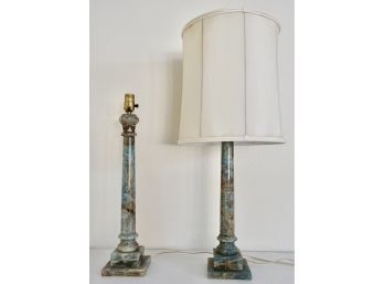 Pair Of Vintage Green Onyx Lamps