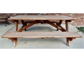 Wood Picnic Table With Built In Benches In Good Shape