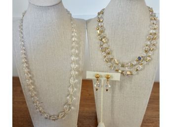 Vintage Glass (crystal?) Beaded Necklaces And Earrings
