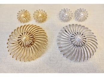 Gorgeous Vintage Monet Brooch And Earring Sets In Silver And Gold Tones