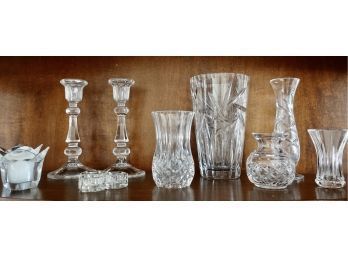 Assorted Glass And Crystal Vases And Candleholders