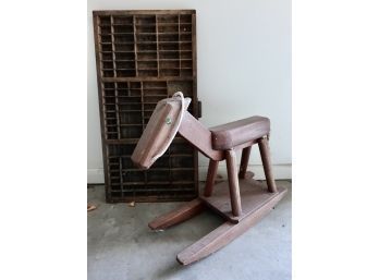 Antique Printers Drawer (As Is) & Wooden Rocking Horse