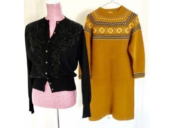 Vintage Cashmere Beaded Cardigan & Danish Wool Sweater Dress