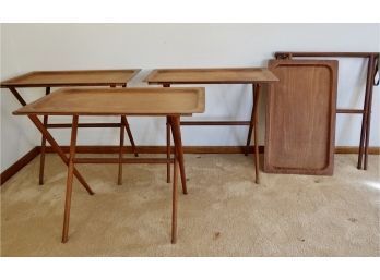 4 Fun Mid Century What Appear To Be Teak Tv Trays On Folding Stands