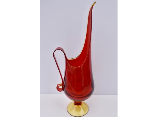 Large 18' Mid Century LE Smith Swung Glass Pitcher In Amberina Style