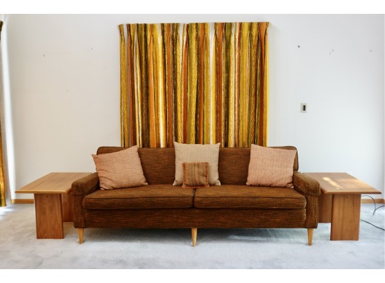 Gorgeous Mid Century Sofa In Brown& Orange Tweed And Exceptional Condition