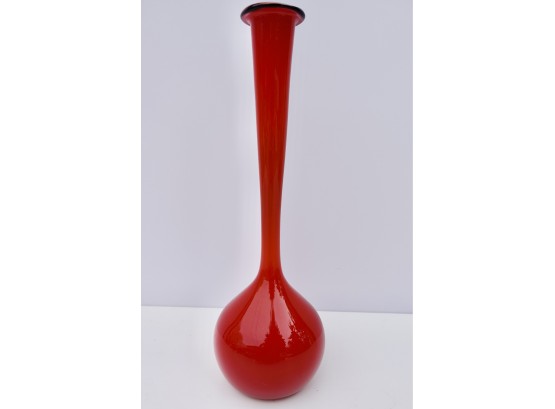 Beautiful Mid Century Art Glass Vase With Long Neck And Flat Top