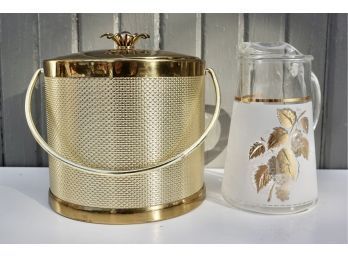 Cool Vintage Serve Master Ice Bucket With Flower Handle And Brass Finish With Coordinating Pitcher