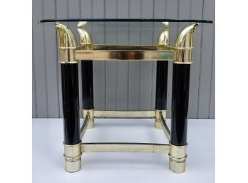 Vintage Brass And Black Finish Glass Topped Occasional Table