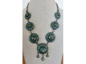 Tribal Turquoise And Silver Toned Necklace