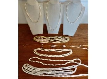 Assorted Faux Pearl Necklaces Of Varying Lengths