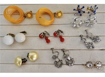 Assorted Vintage Clip And Screwback Earrings Including Rhinestone