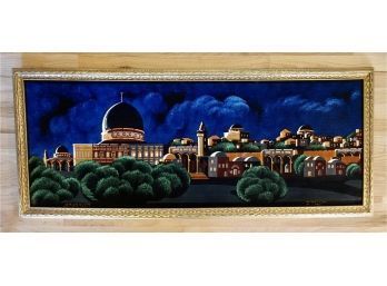 Vintage Large Painting On Velvet Of Jerusalem