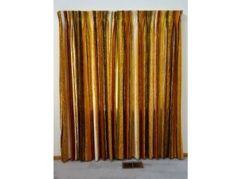 3 Panels Of Mid Century Drapes In Greens, Golds, Oranges, And Browns