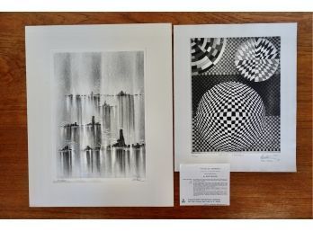 2 Unframed Signed And Numbered Vintage Etchings On Woven Paper