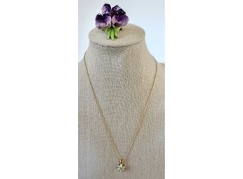 Opal Pendant On Delicate 14k Gold 17' Chain With Denton China Pansy Pin