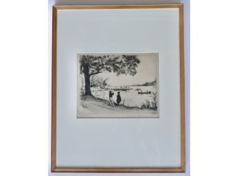 Signed, Framed Etching 'Glenmere Lake (Chester, NY), 1912, By Elias M. Grossman (Russian/Am. 1898-1947)