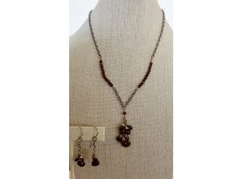 Hand Made Sterling And Garnet Necklace And Earring Set