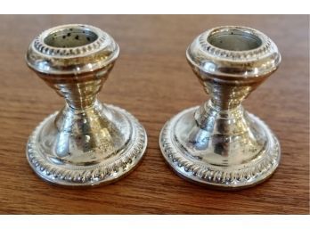 Vintage Weighted Sterling Candle Holders (As Is), And Silver Plate Candle Snuffer