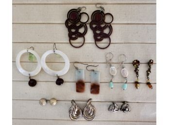 Assorted Wire And Post Earrings With Some Semiprecious Stones Including Chalcedony, Freshwater Pearl & Opal