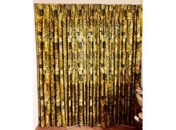 Mid Century Drapes In Greens, Yellows, And Browns With A Tribal Pattern