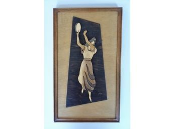 Mid Century Isreali Signed Wood Relief Wall Art Of Dancing Woman