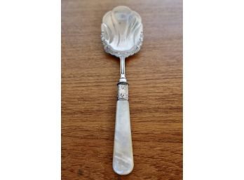 Gorgeous Large Sterling And Mother Of Pearl Serving Spoon