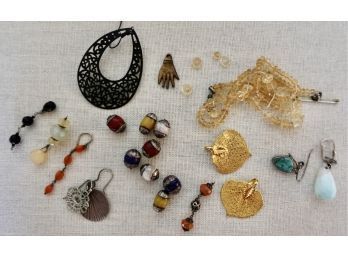 Jewelry Parts With Semiprecious Gems Including Citrine, Carnelian, Chalcedony, Onyx, Opal, & Turquoise