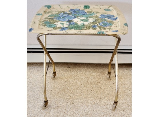 Awesome Retro Tv Tray On Wheels With Floral Motif