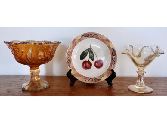 Carnival Glass 'Thistle' Pattern Compote Dish And More