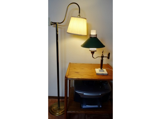 Brass Swing Arm Floor Lamp With Coordinating Desk Lamp