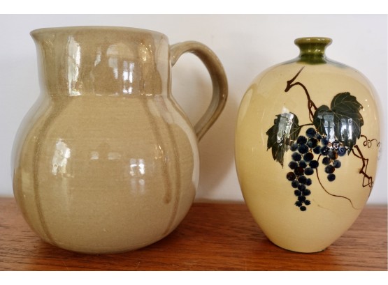 Vintage Glazed Pottery Vase And Pitcher