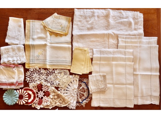 Large Lot Of Vintage Table Linens Including Tablecloths, Doilies, Napkins, & Runners