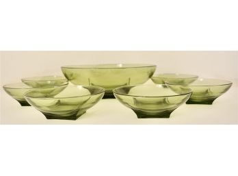 Mid Century Hazel Atlas 'Colony Square' Green Glass Bowl Set