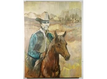 Large Original Oil On Canvas Of Cowboy By Sibylla Mathews