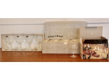 8 Crystal D'Arques French Lead Crystal Goblets & 6 Luminarc Riviera Apertif Glasses In Original Boxes