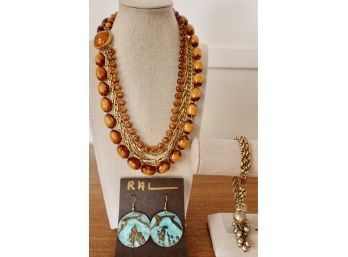 Vintage Multistrand Necklace, Bracelet, And Artisan Earrings