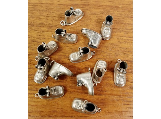 13 Vintage Engraved Sterling Baby Shoe Charms, 39.7g