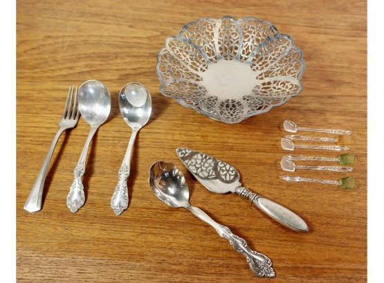 Assorted Silver Plate And Glass Salt Cellar Spoons