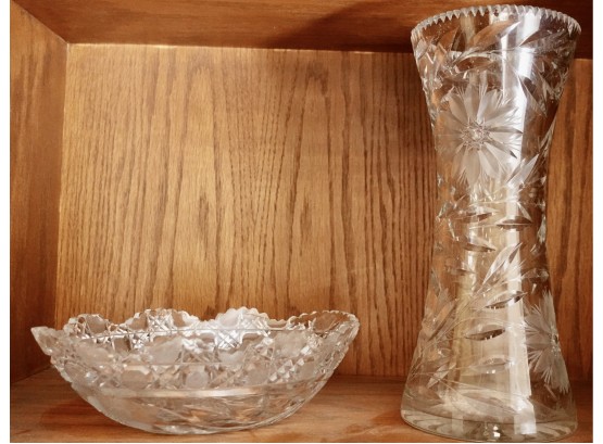 Glass (crystal?) Vase And Serving Dish