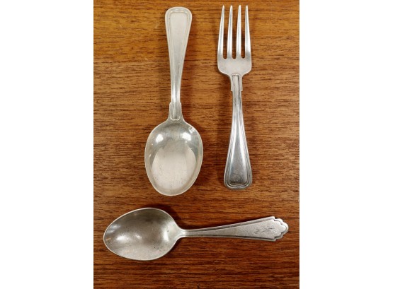 Pair Of Gorham Sterling Small Fork & Spoon, And 'Rosebud' Monogrammed Fork.