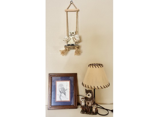Owl Decor Including Lamp, Print, & More